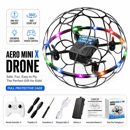 🎄CHRISTMAS EARLY SALES 50% OFF--🛸Flying Football Drone for Kids – RGB LED Remote Control Quadcopter with Protective Cage for Indoor & Outdoor Play